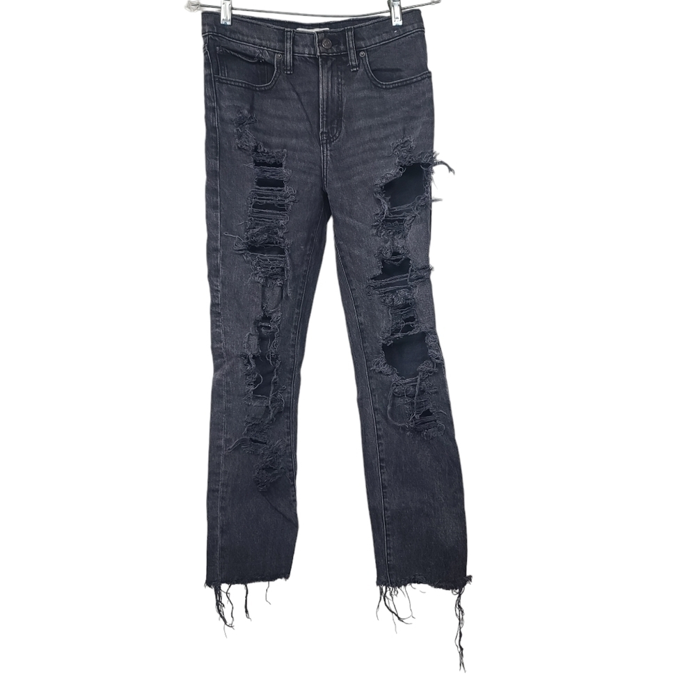 Abercrombie & Fitch Distressed Mid Rise Boyfriend Dark Wash 26